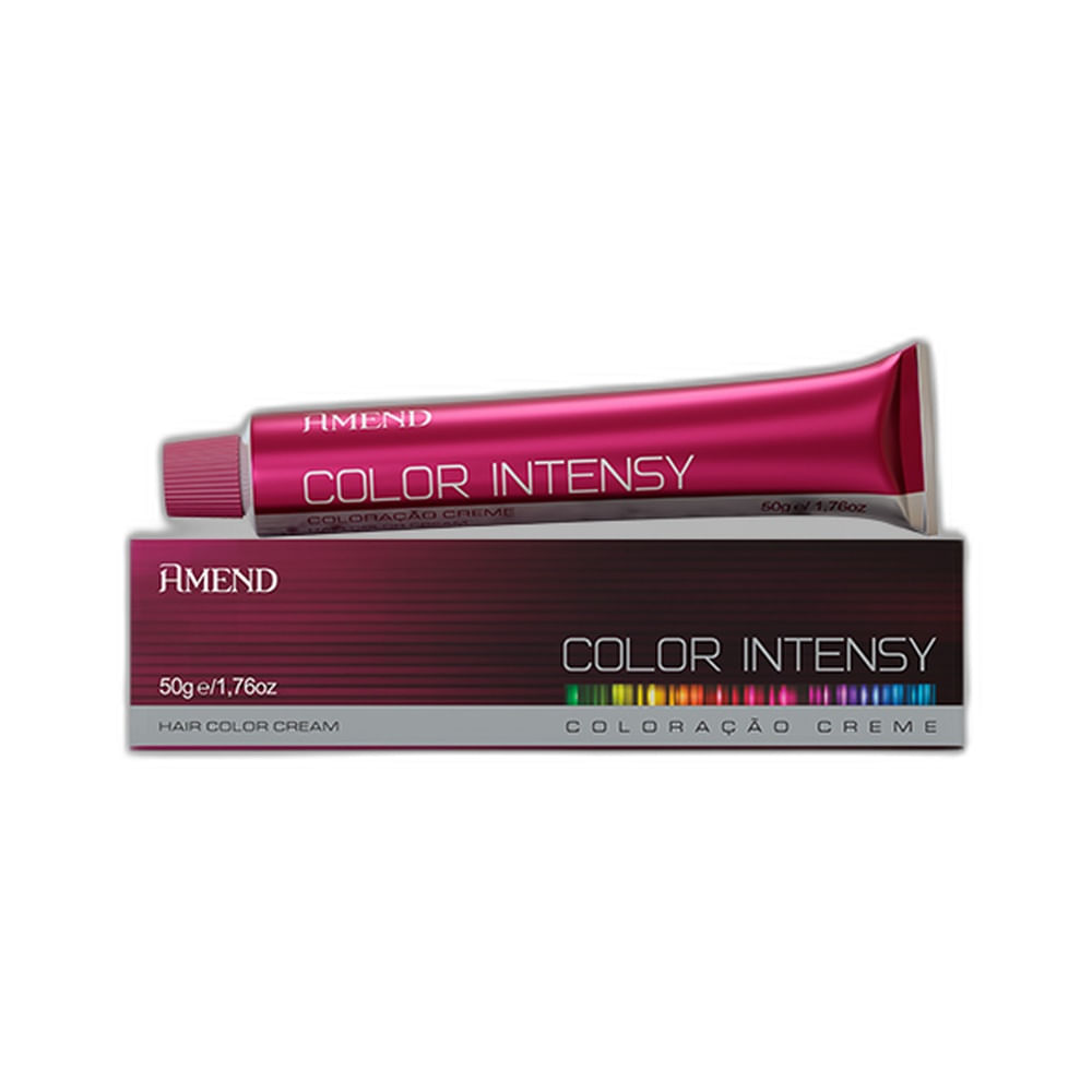 Tubo metálico e caixa da Coloração Amend Color Intensy 2.1 Preto Azulado em fundo branco
